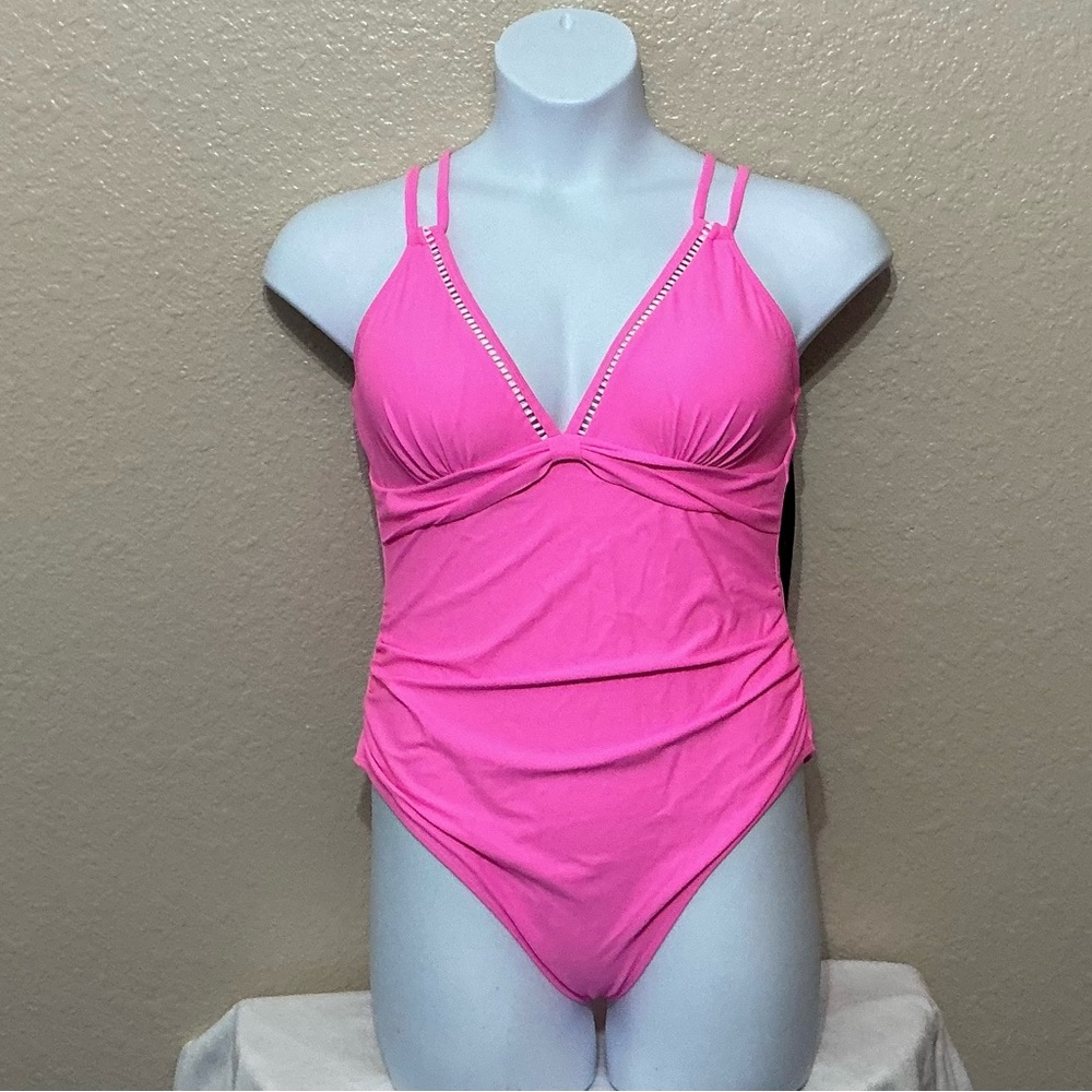 Pink One-Piece Swimsuit with Cutouts at Neckline